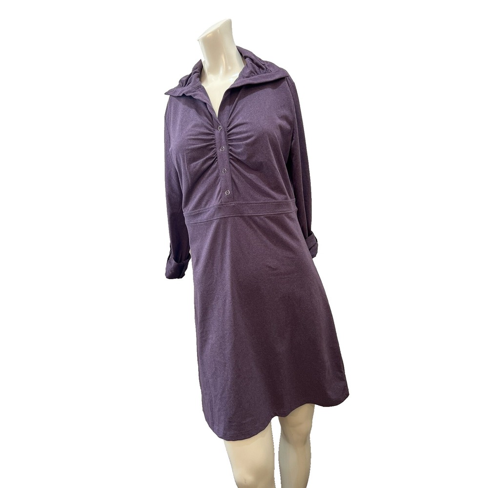 Tehama Women's Shirt Dress Purple Athleisure Ruched Stretch Long Slv Casual Med